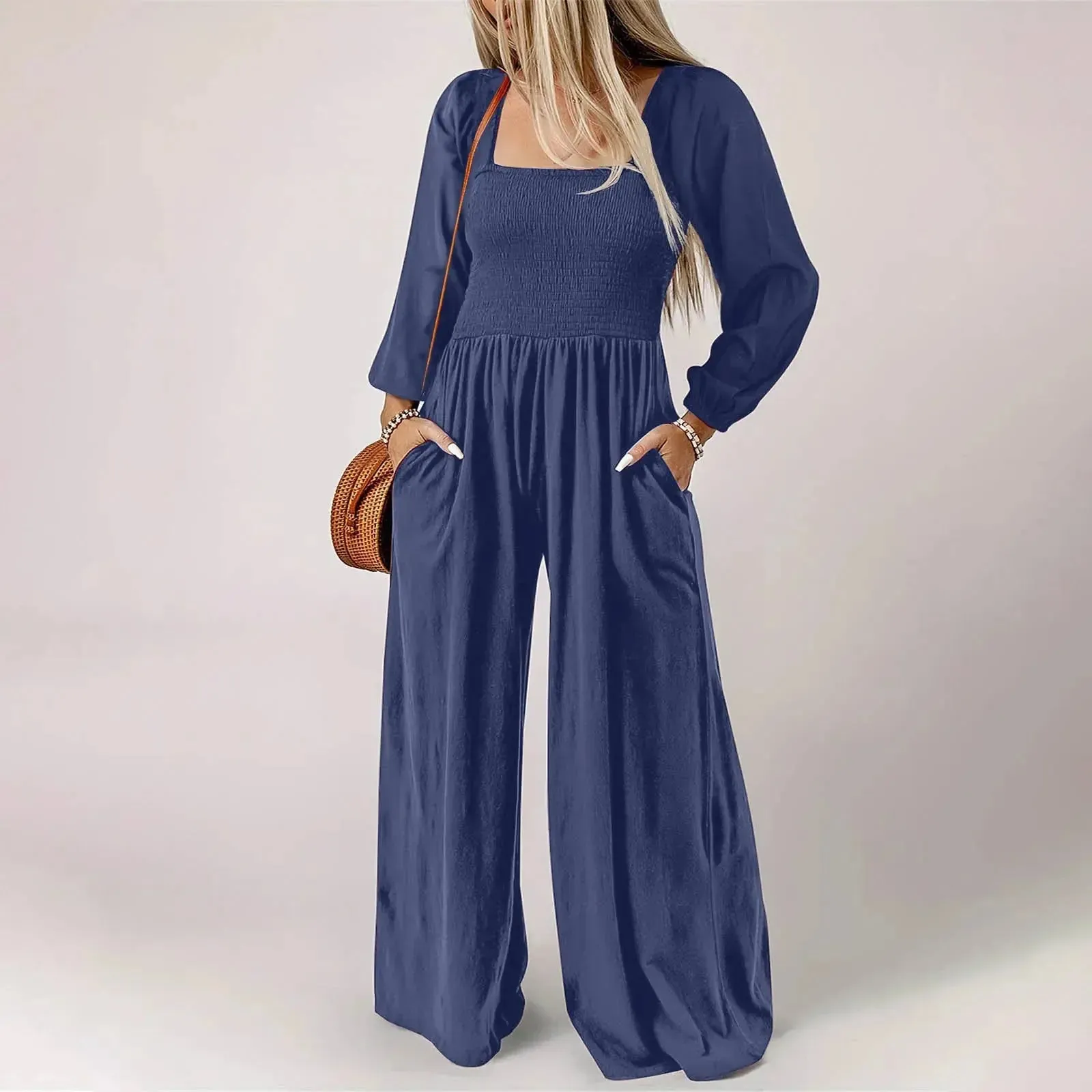 Loose Pleated Wide Leg Jumpsuit