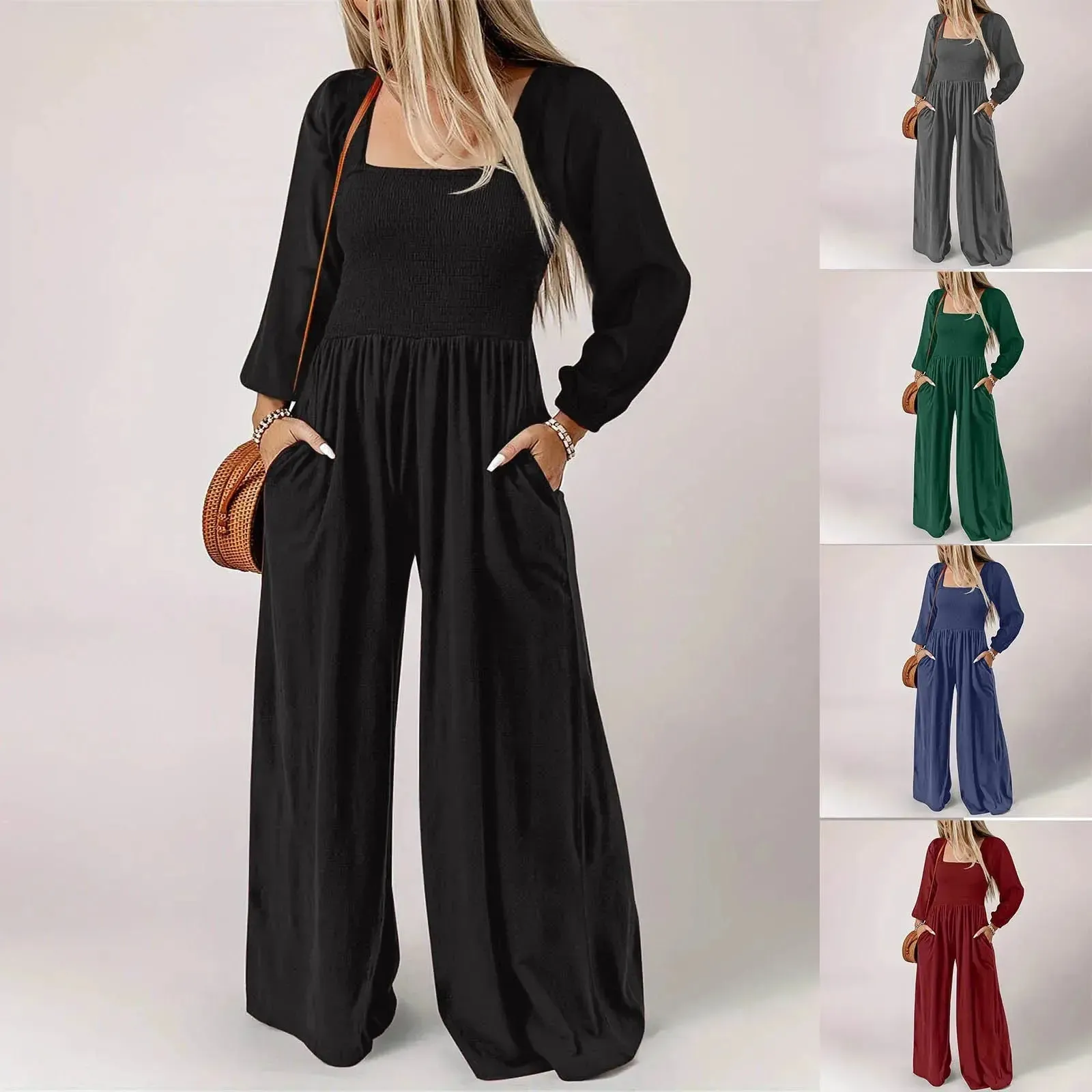 Loose Pleated Wide Leg Jumpsuit