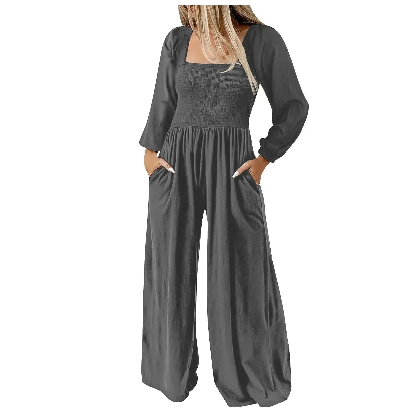 Loose Pleated Wide Leg Jumpsuit