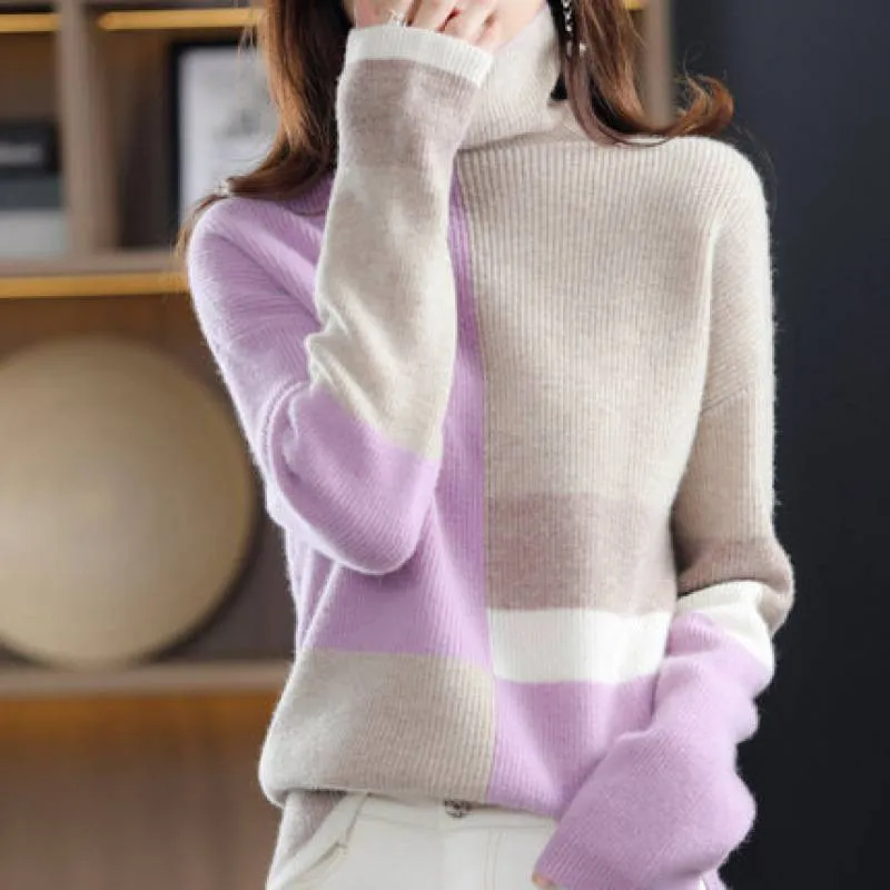 Loose Turtleneck Sweater In Pink, Green, Blue, And Purple - Long Sleeve, Plus Size Available