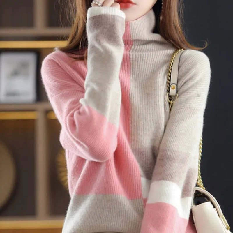 Loose Turtleneck Sweater In Pink, Green, Blue, And Purple - Long Sleeve, Plus Size Available