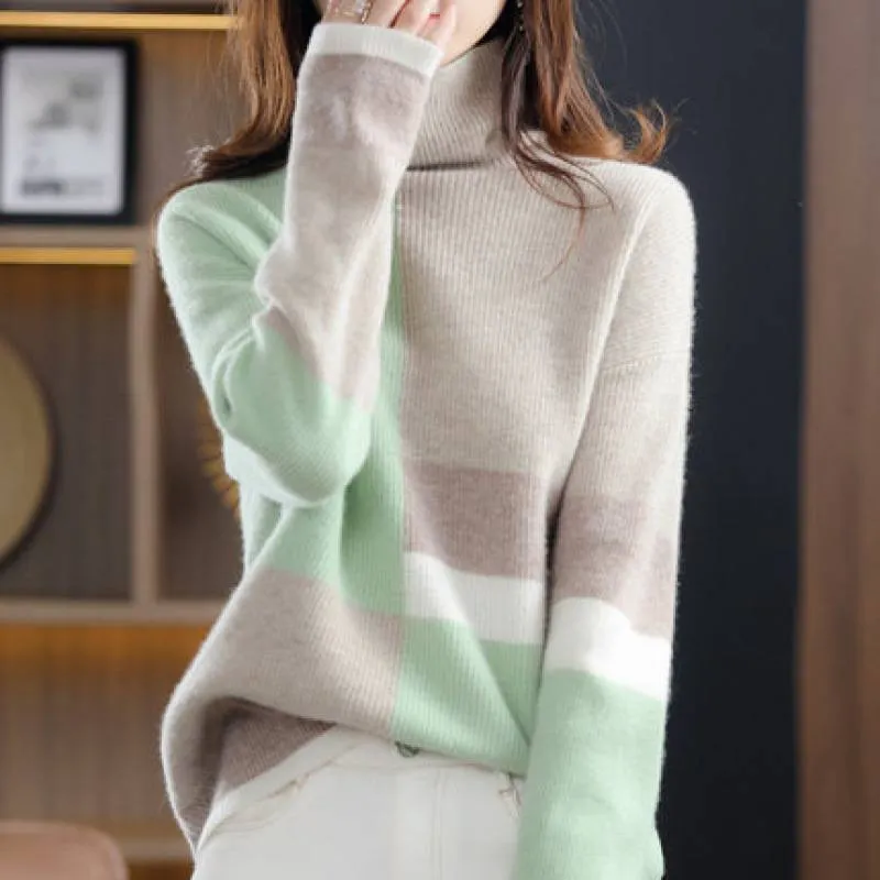 Loose Turtleneck Sweater In Pink, Green, Blue, And Purple - Long Sleeve, Plus Size Available