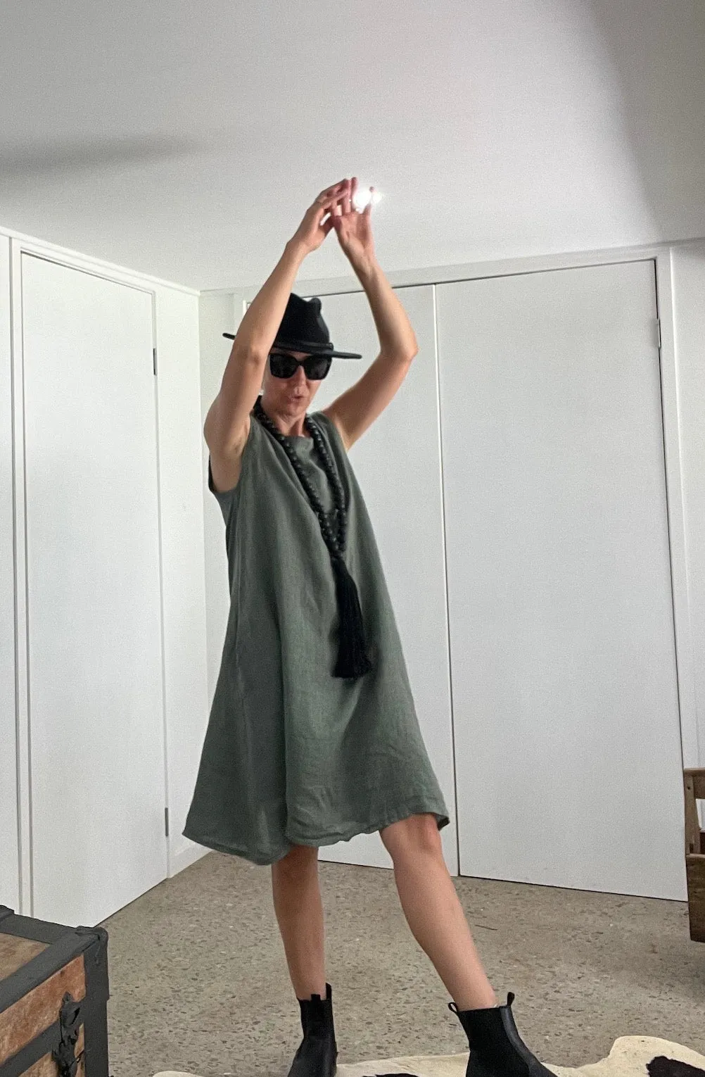 Luxamore Sisa Button Back Linen Pocket Dress Olive