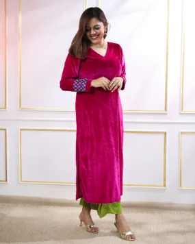 Magenta Pink Velvet Slit Kurta