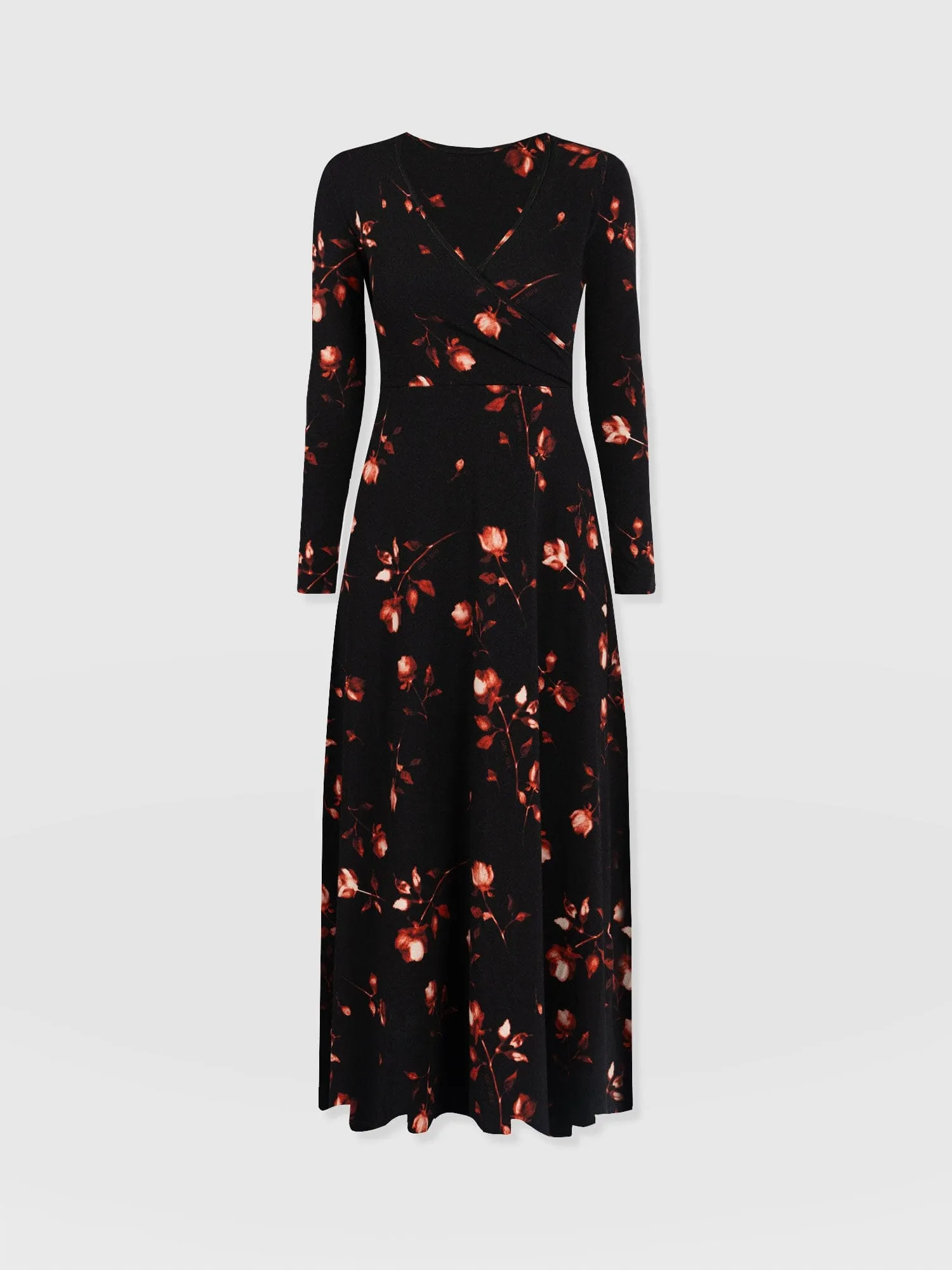 Maggie Wrap Midi Dress - Dark Roses