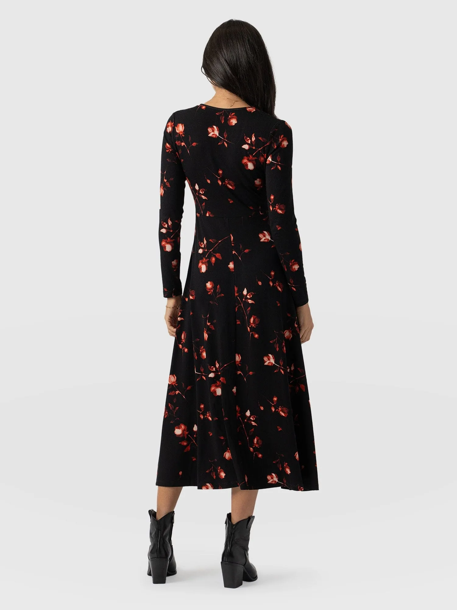 Maggie Wrap Midi Dress - Dark Roses