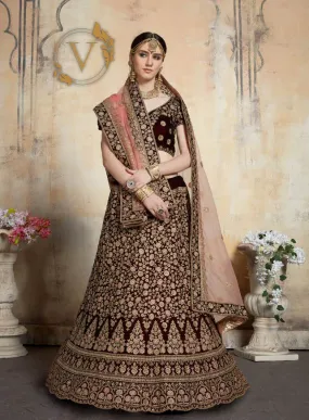 Maroon 2 Embroidered Velvet Lehenga with Dupatta