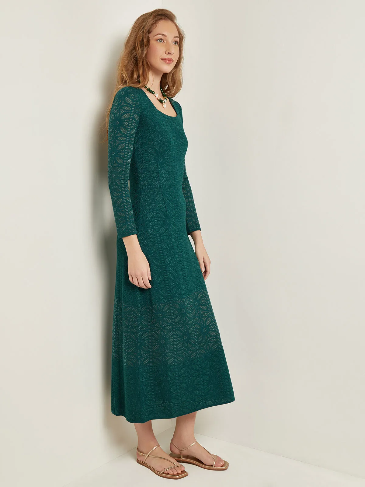 Maxi A-Line Dress - Burnout Detail Jacquard Knit