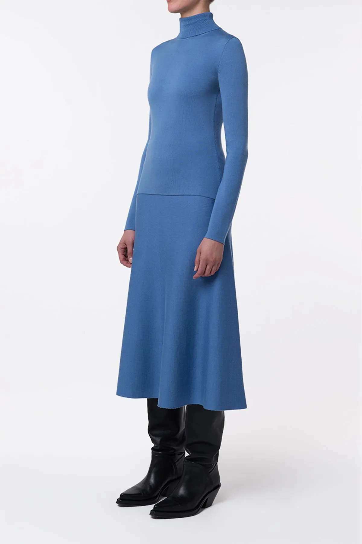 May Knit Turtleneck in Sky Merino Wool Cashmere