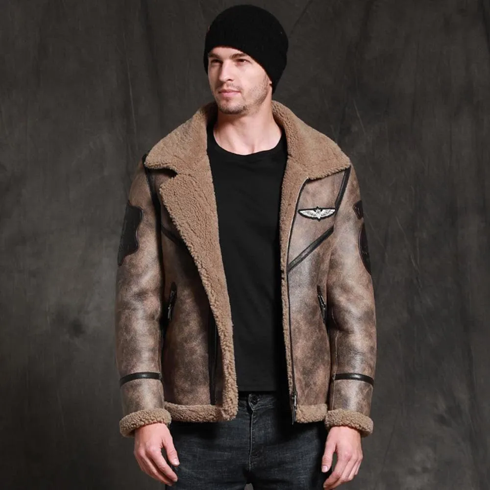 Men's RAF Aviator Brown B3 Waxed Sheepskin Leather Jacket