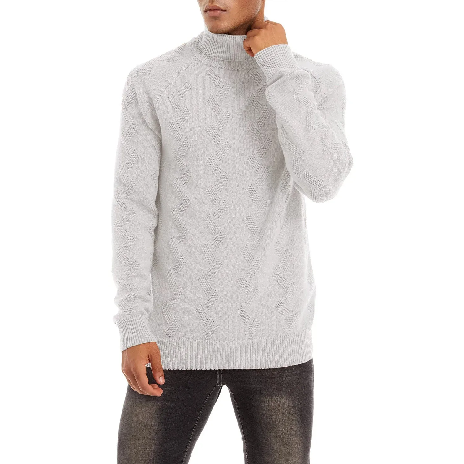 Men's Turtleneck Sweater Heavyweight Long Sleeves Cotton Pullover Knitted Casual Sweatshirt