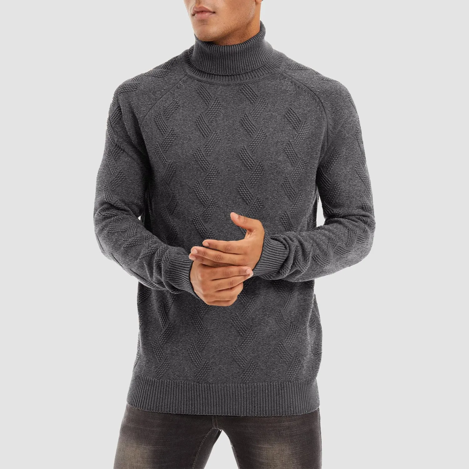 Men's Turtleneck Sweater Heavyweight Long Sleeves Cotton Pullover Knitted Casual Sweatshirt