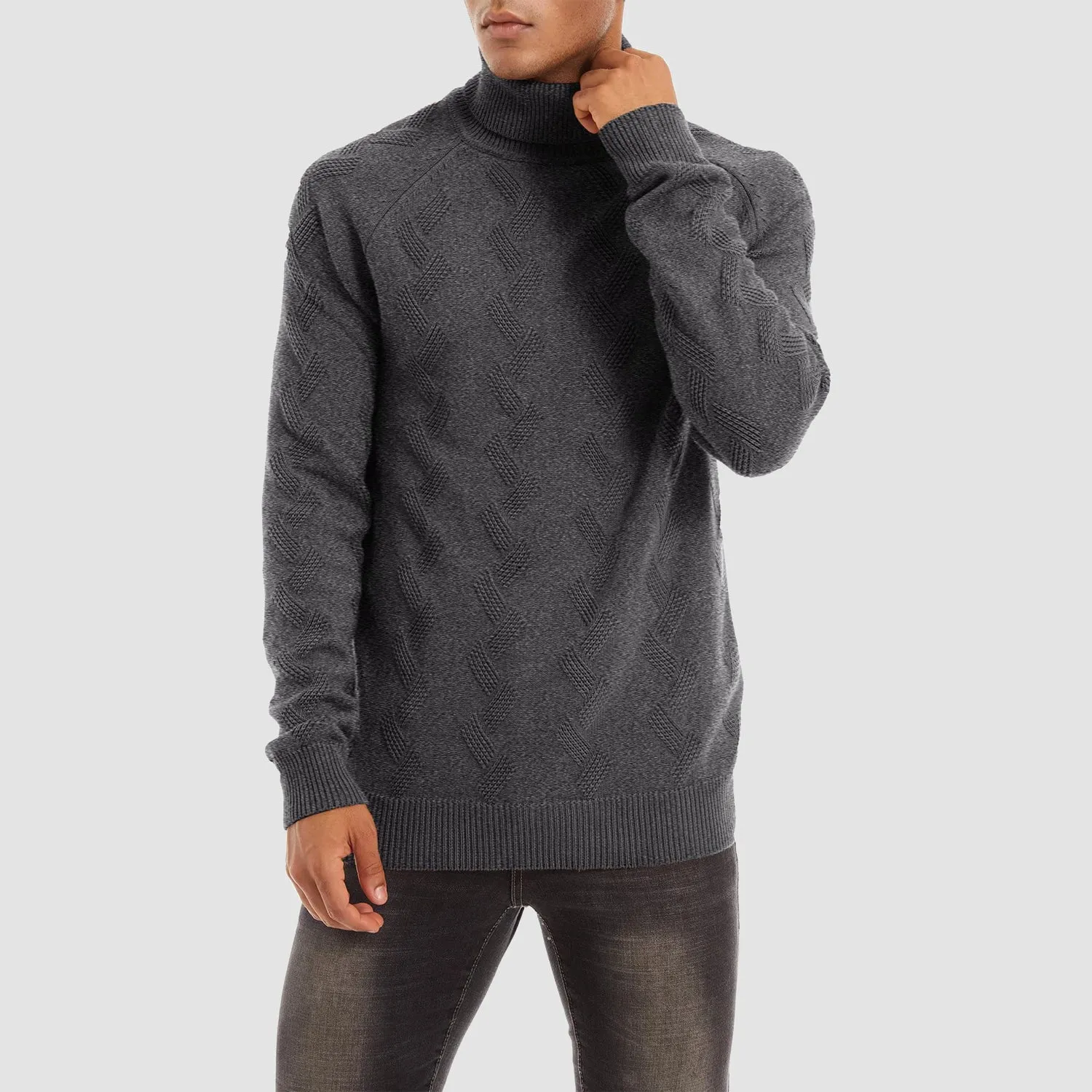 Men's Turtleneck Sweater Heavyweight Long Sleeves Cotton Pullover Knitted Casual Sweatshirt