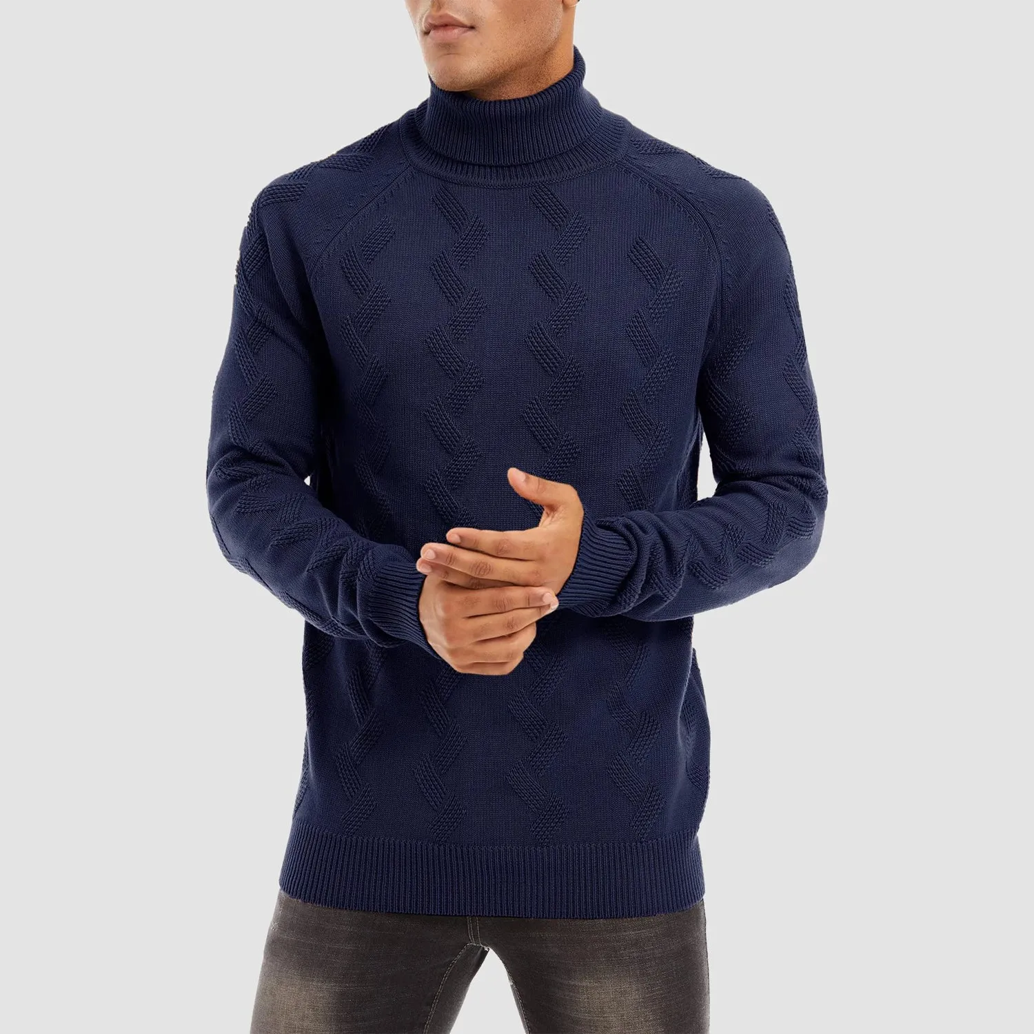 Men's Turtleneck Sweater Heavyweight Long Sleeves Cotton Pullover Knitted Casual Sweatshirt