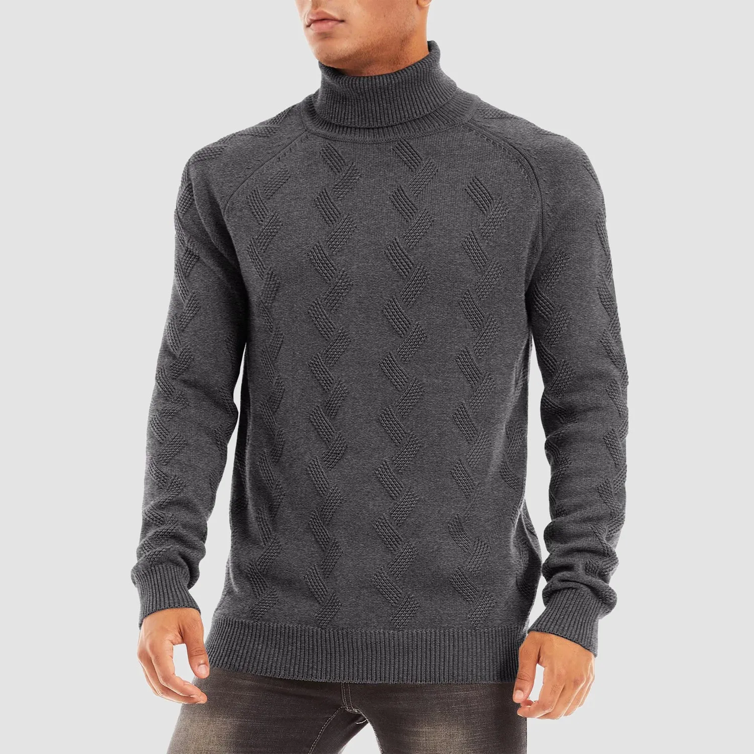 Men's Turtleneck Sweater Heavyweight Long Sleeves Cotton Pullover Knitted Casual Sweatshirt