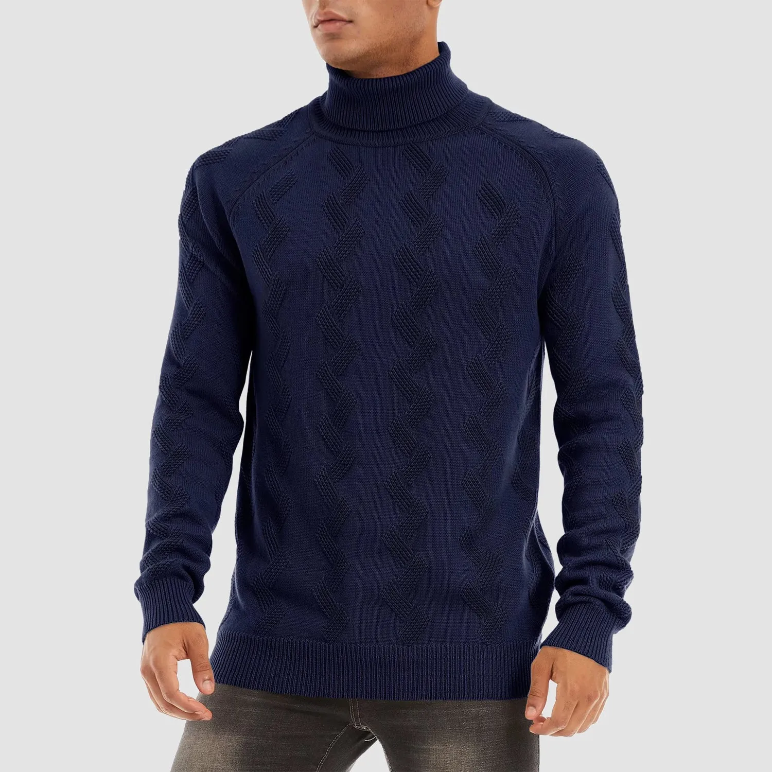 Men's Turtleneck Sweater Heavyweight Long Sleeves Cotton Pullover Knitted Casual Sweatshirt