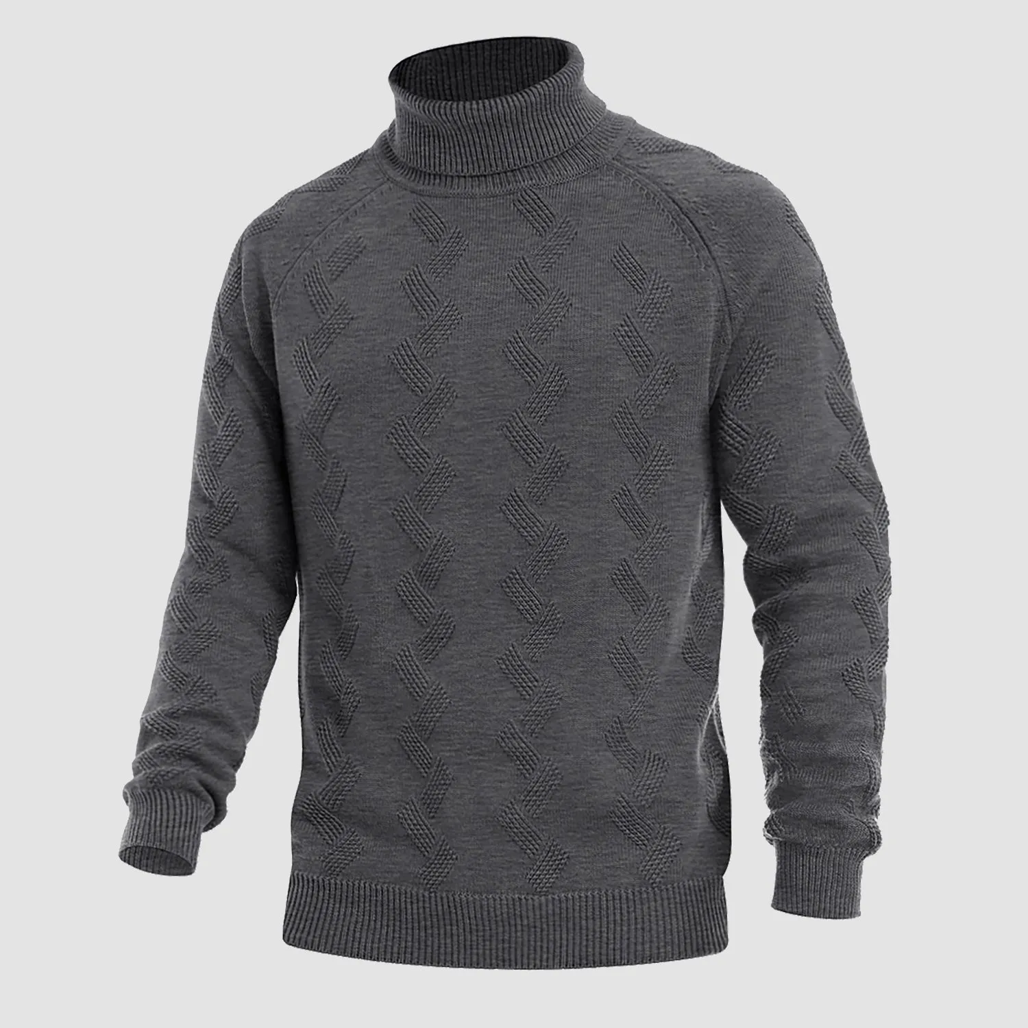 Men's Turtleneck Sweater Heavyweight Long Sleeves Cotton Pullover Knitted Casual Sweatshirt