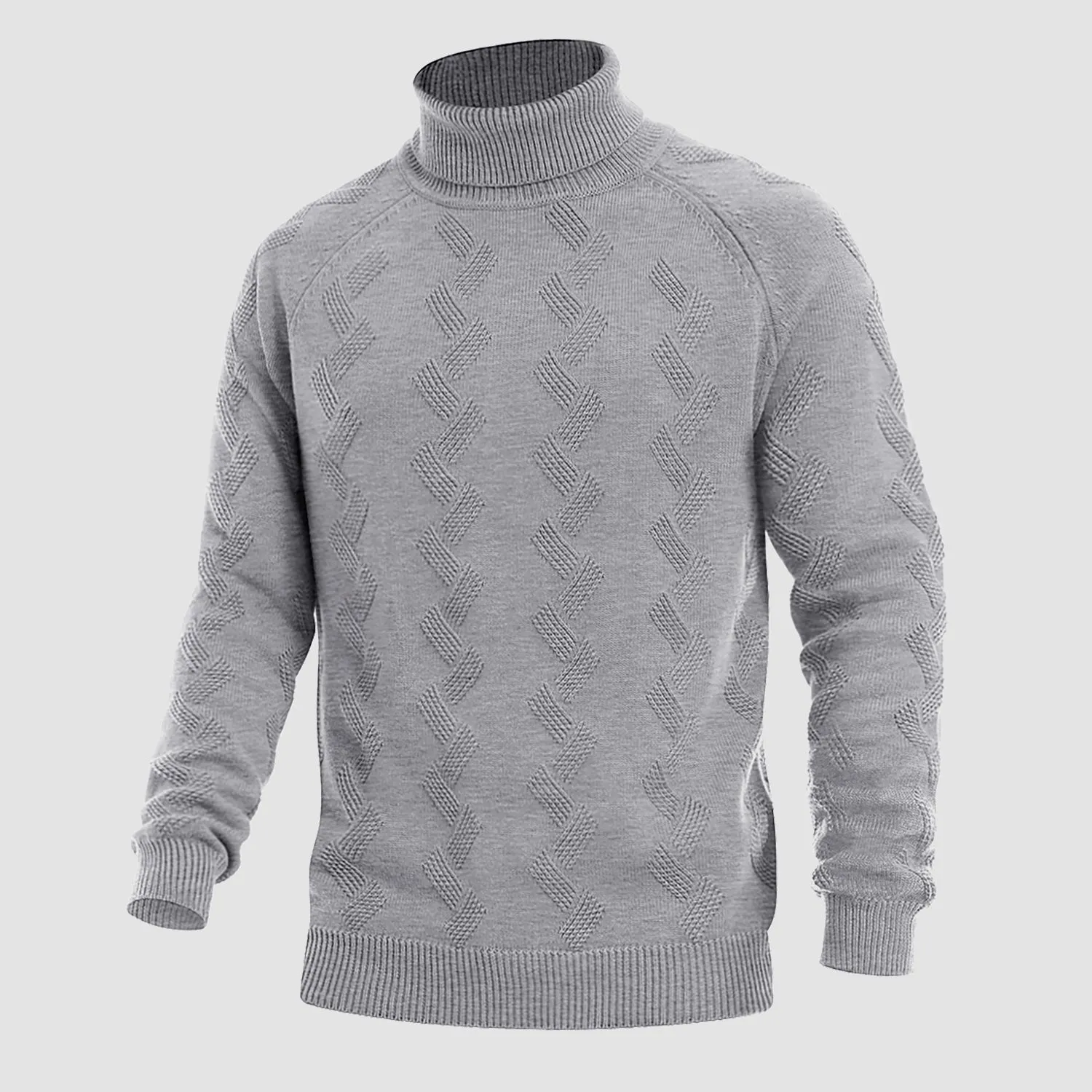 Men's Turtleneck Sweater Heavyweight Long Sleeves Cotton Pullover Knitted Casual Sweatshirt