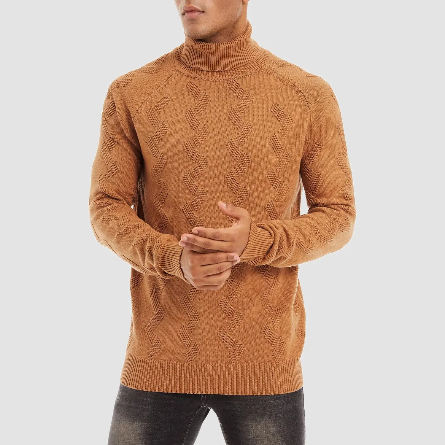 Men's Turtleneck Sweater Heavyweight Long Sleeves Cotton Pullover Knitted Casual Sweatshirt