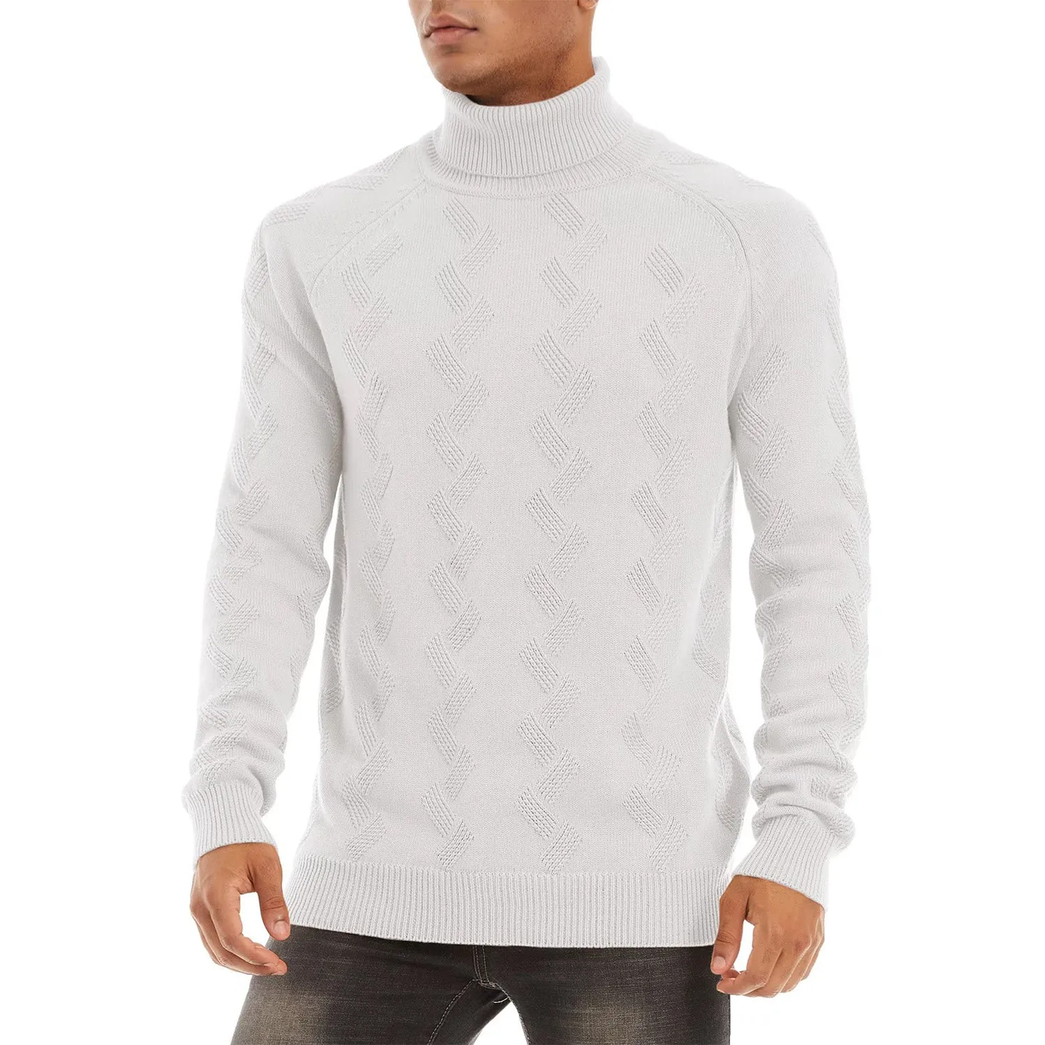 Men's Turtleneck Sweater Heavyweight Long Sleeves Cotton Pullover Knitted Casual Sweatshirt