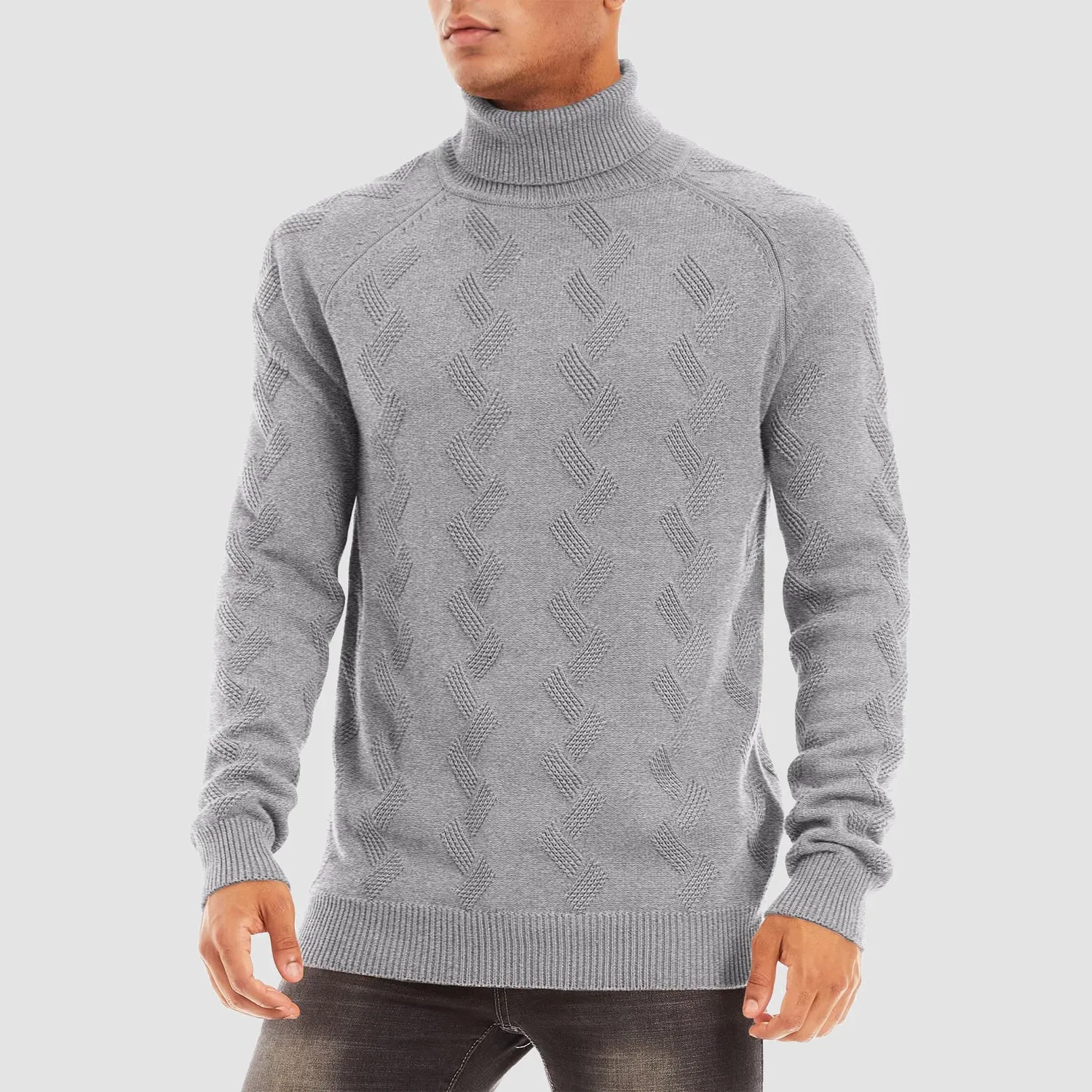 Men's Turtleneck Sweater Heavyweight Long Sleeves Cotton Pullover Knitted Casual Sweatshirt