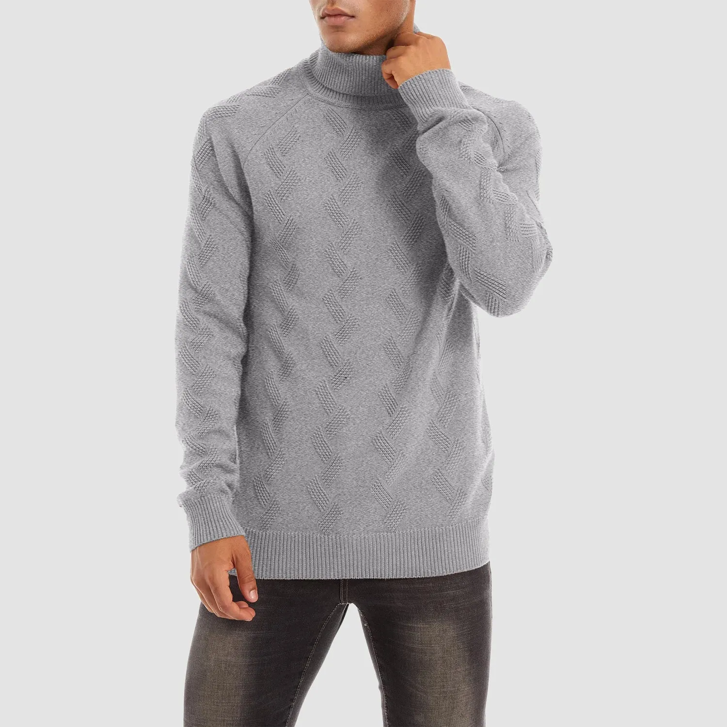 Men's Turtleneck Sweater Heavyweight Long Sleeves Cotton Pullover Knitted Casual Sweatshirt