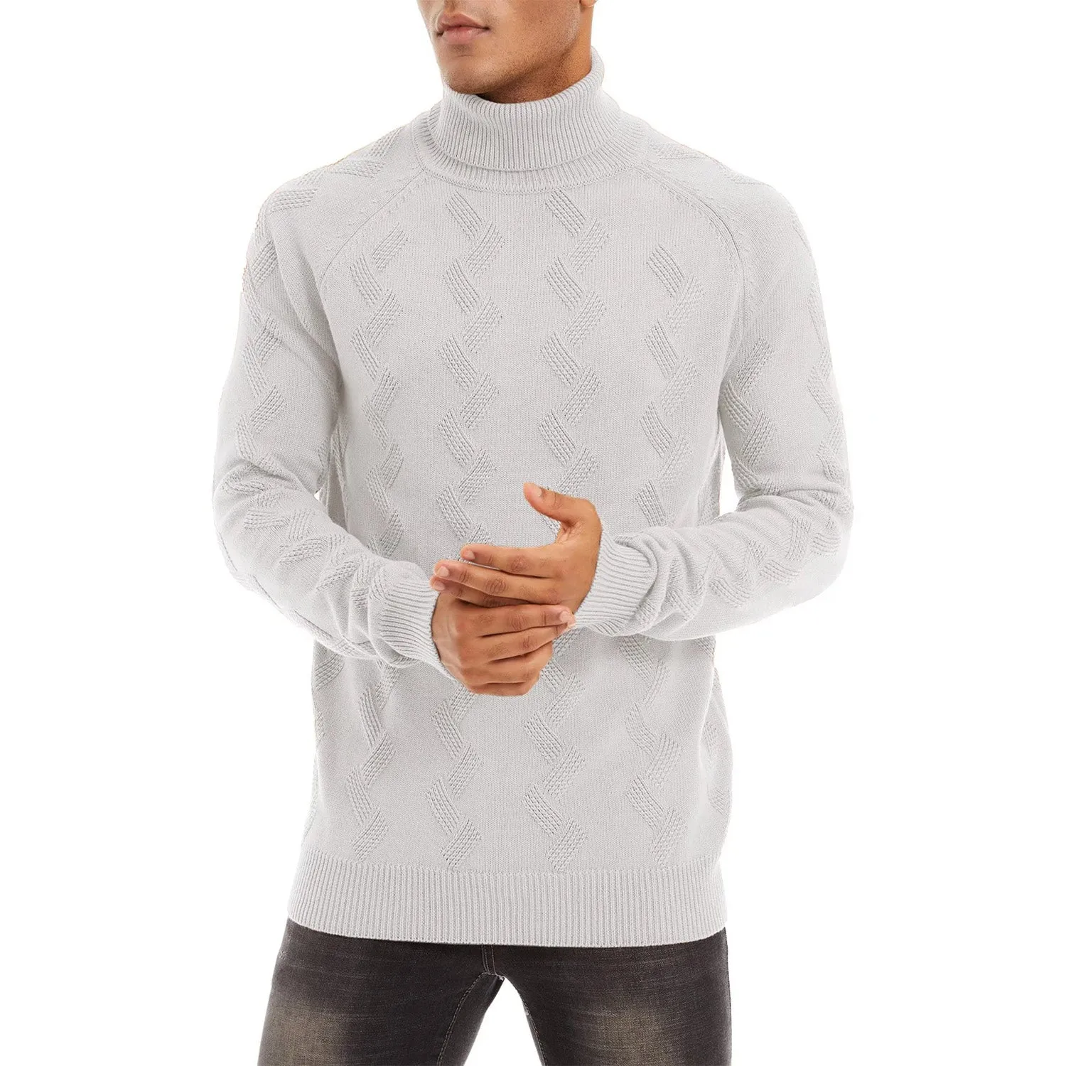 Men's Turtleneck Sweater Heavyweight Long Sleeves Cotton Pullover Knitted Casual Sweatshirt