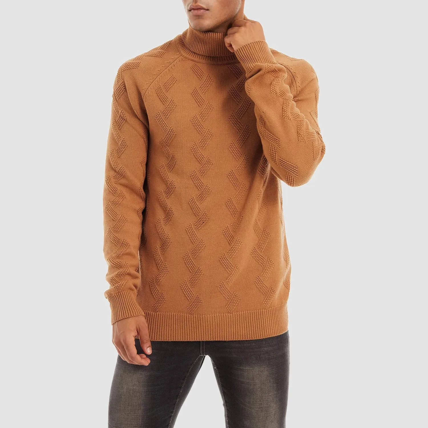 Men's Turtleneck Sweater Heavyweight Long Sleeves Cotton Pullover Knitted Casual Sweatshirt