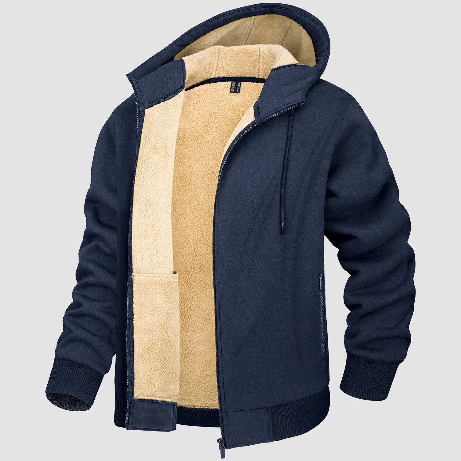 Men's Zipper Hoodie Jacket Fleece Lined Warm Jacket for Winter