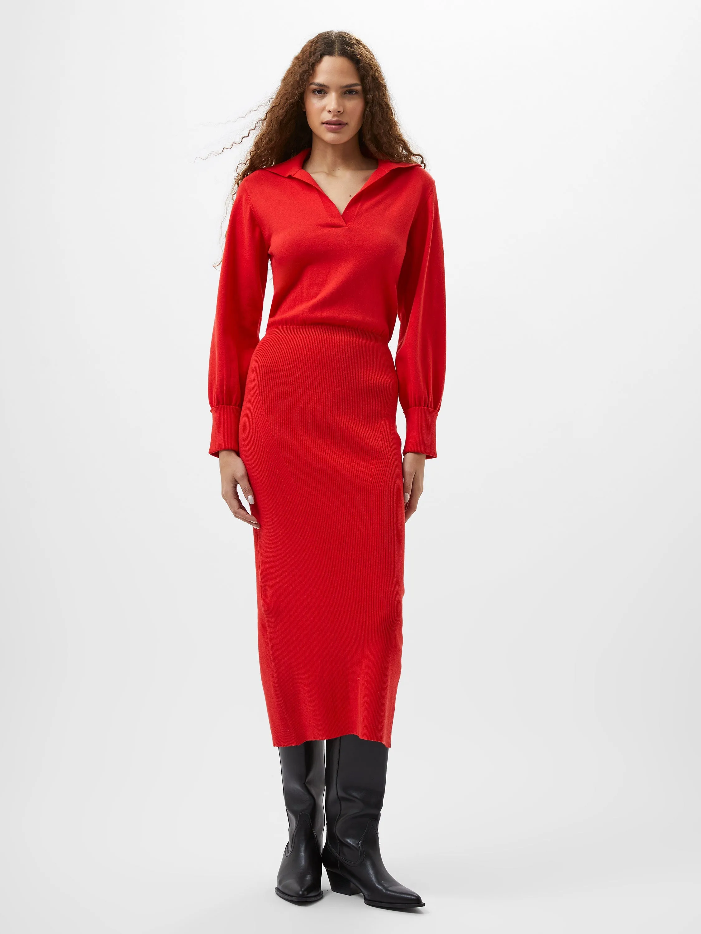 Mozza Collared Knit Midi Dress