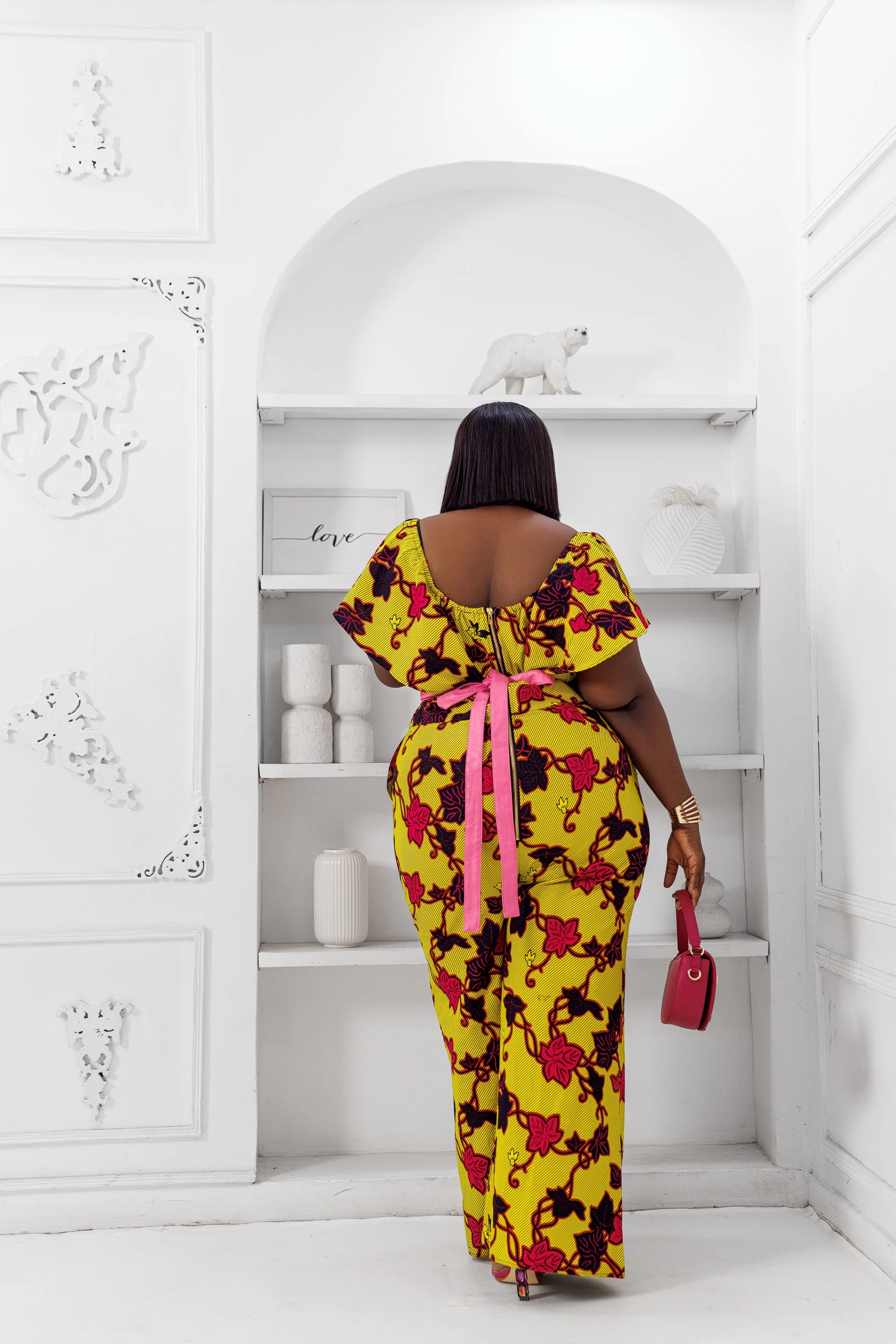 NANA AFRICAN PRINT OFF SHOULDER JUMPSUIT