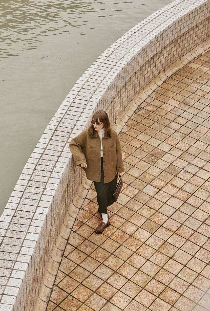 Newton Oversized Wool Jacket - Olive Brown