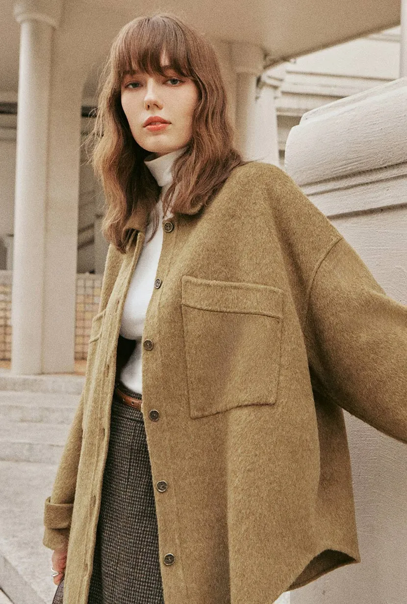 Newton Oversized Wool Jacket - Olive Brown