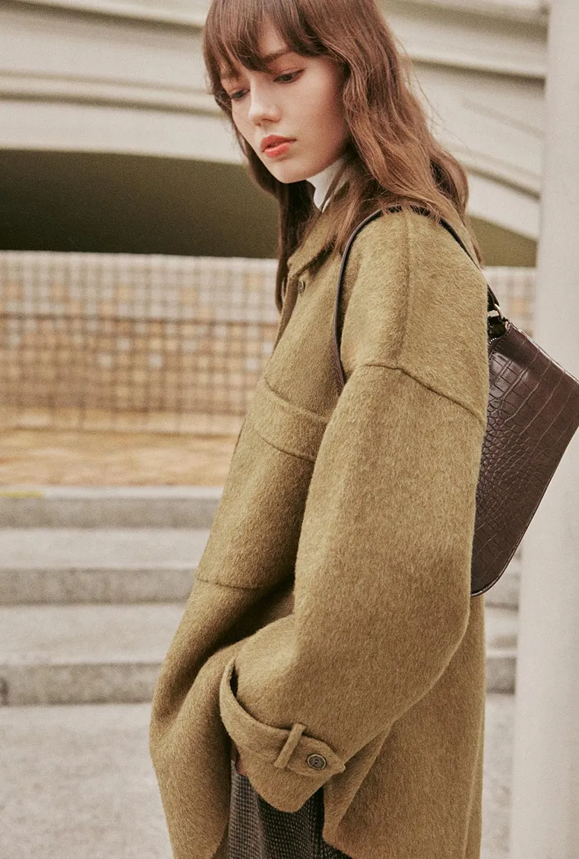 Newton Oversized Wool Jacket - Olive Brown