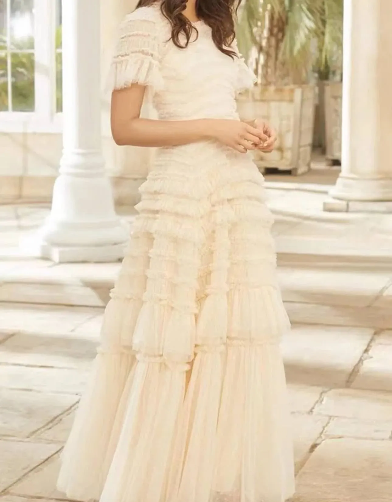 Nude Tiered Romantic Long Dress