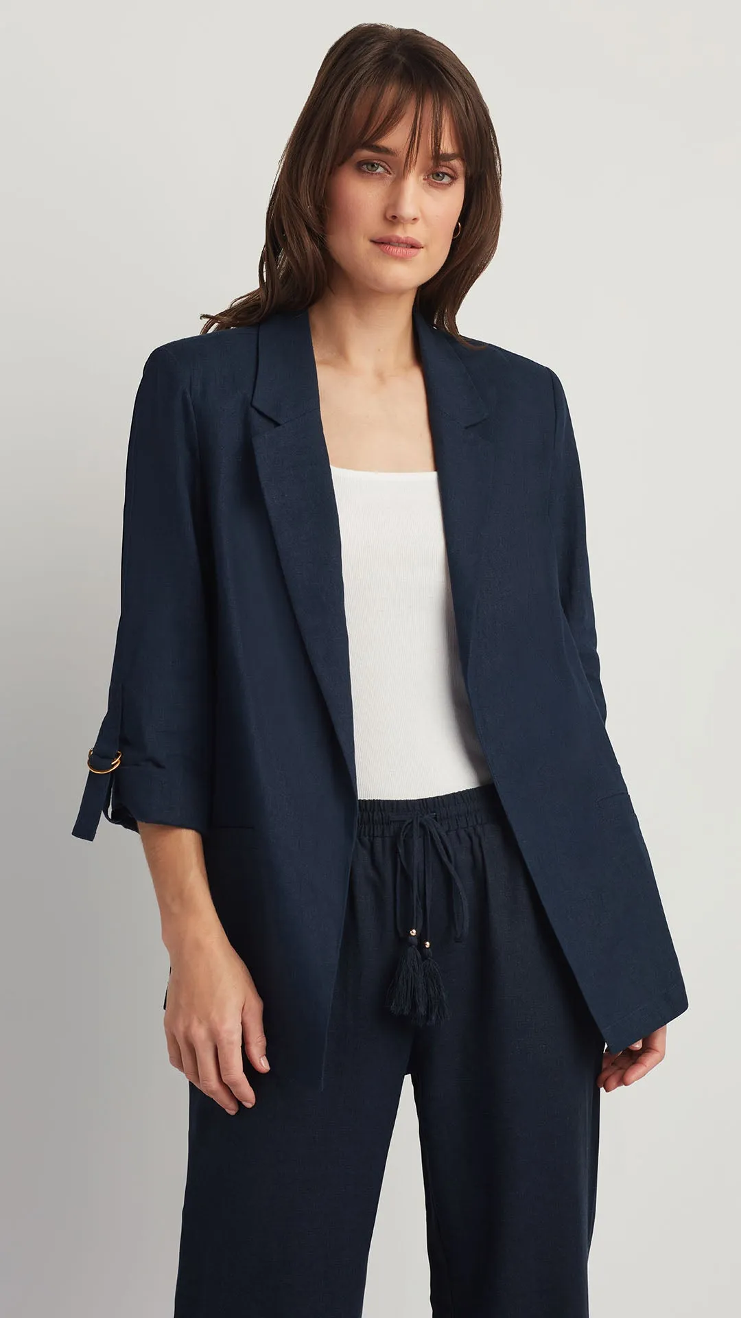 OPEN FRONT LINEN BLEND BLAZER