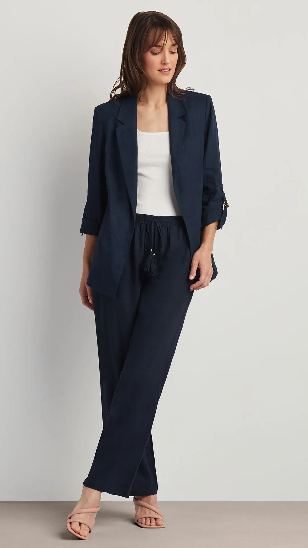 OPEN FRONT LINEN BLEND BLAZER