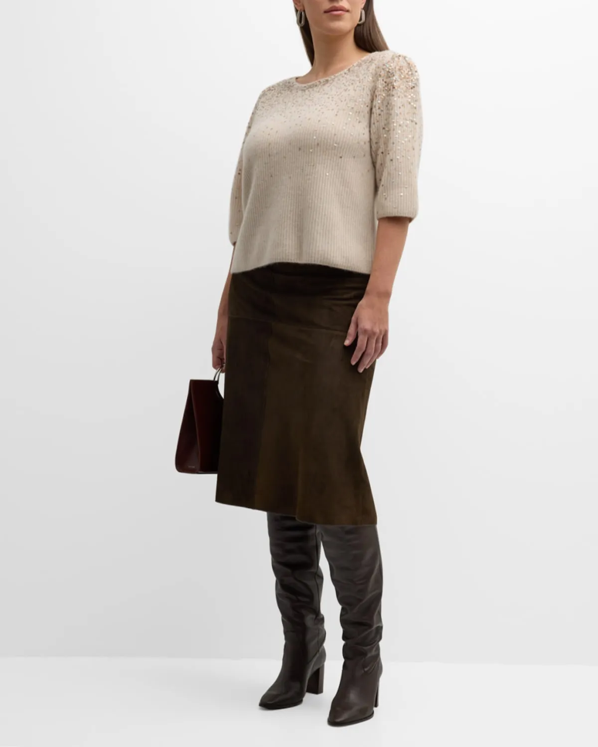 Plus Size Cashmere Pullover with Ombre Sequin Details