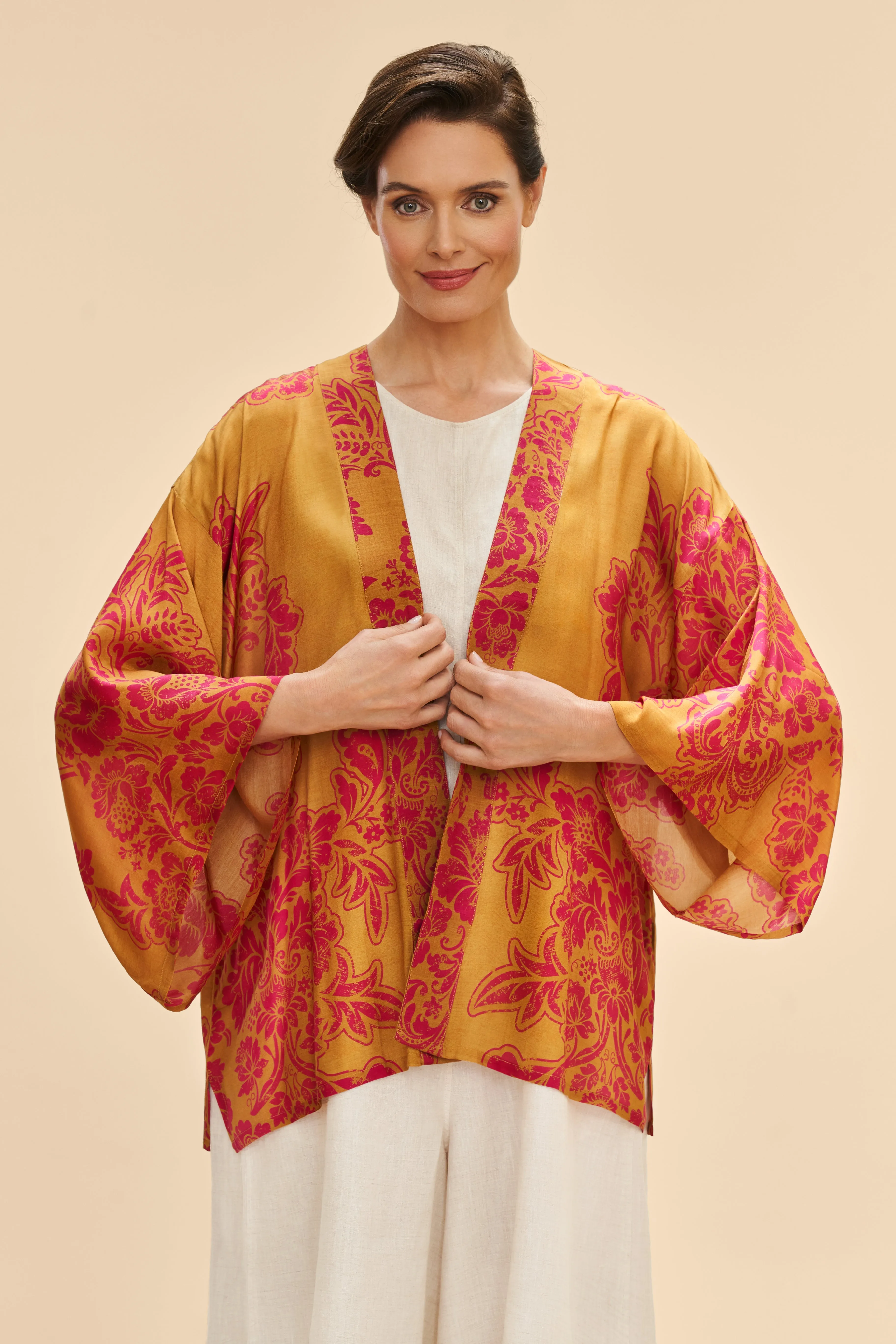 Powder Mustard Tapestry Kimono Jacket