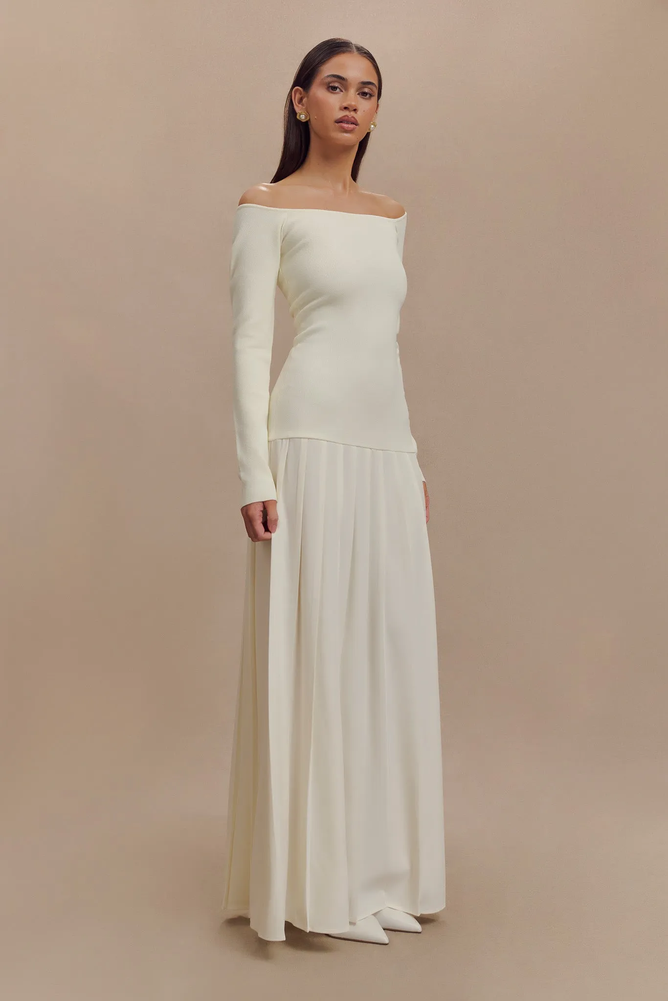 Presley Knit Off Shoulder Maxi Dress - Ivory