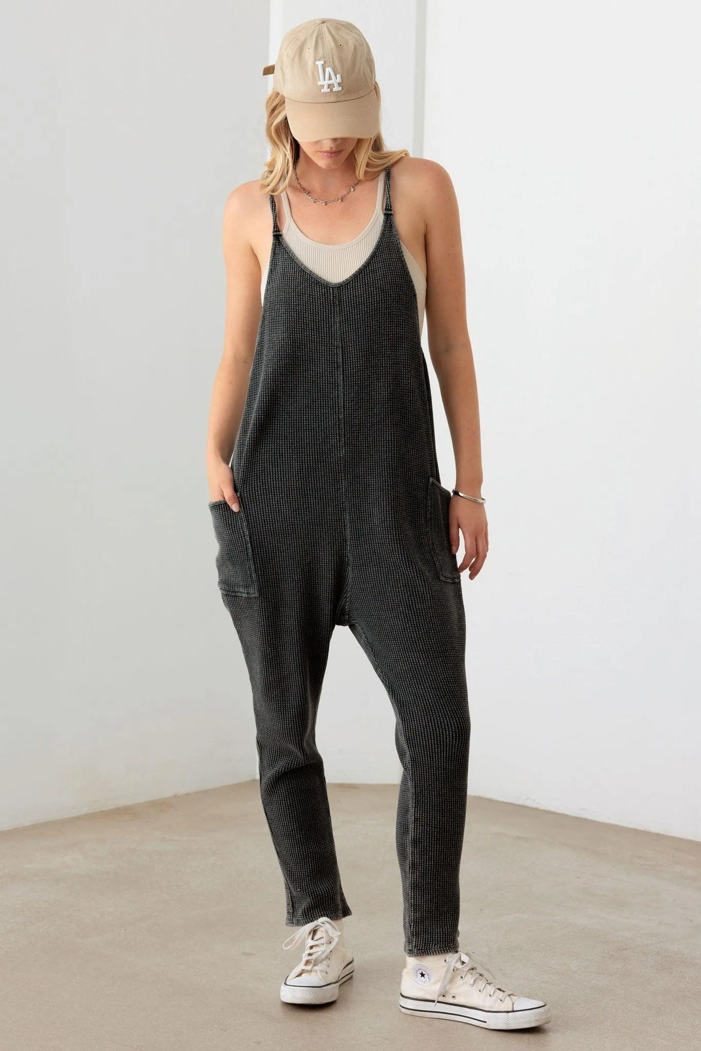 Relaxed Waffle Knit Side Pocket Jumpsuit