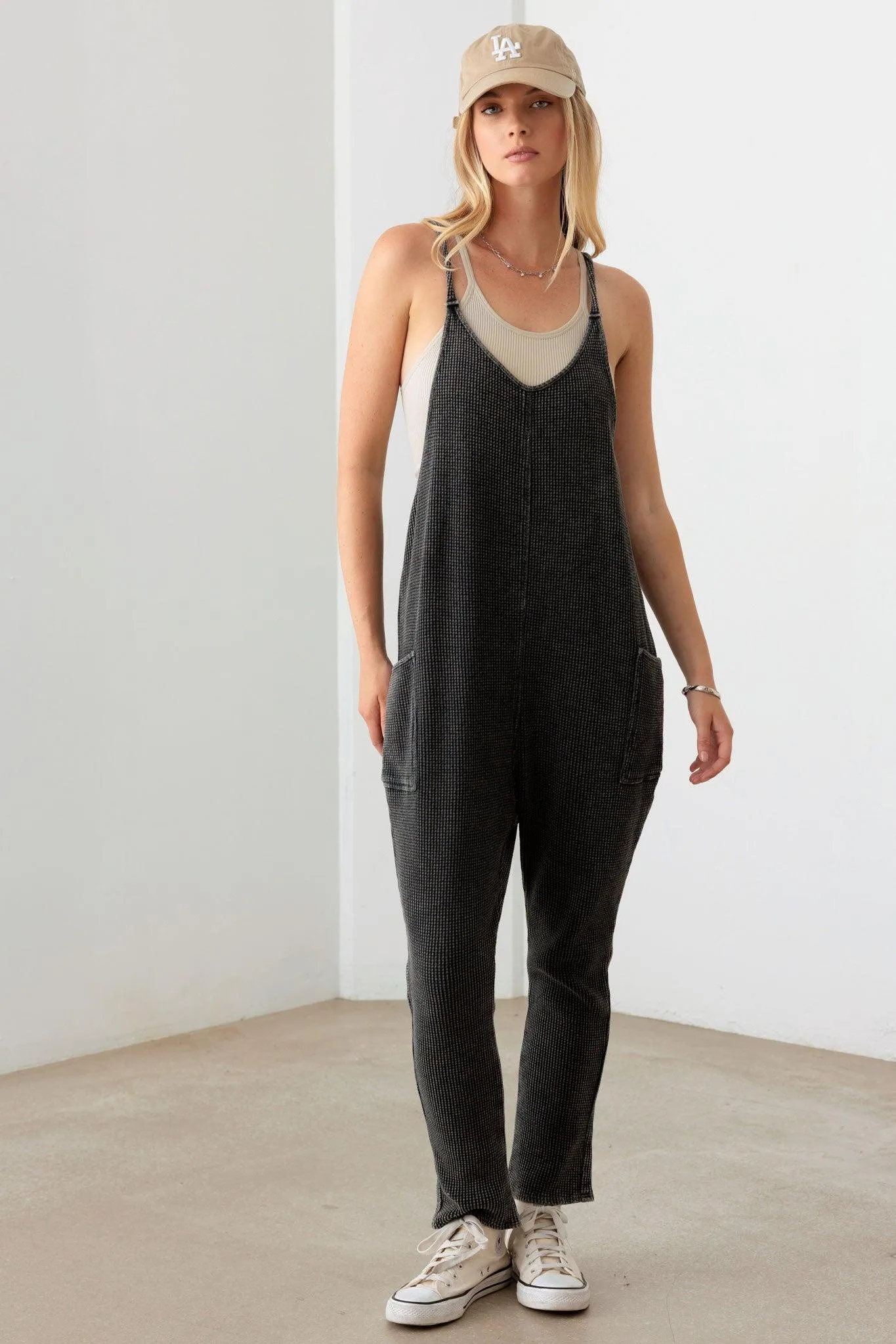 Relaxed Waffle Knit Side Pocket Jumpsuit