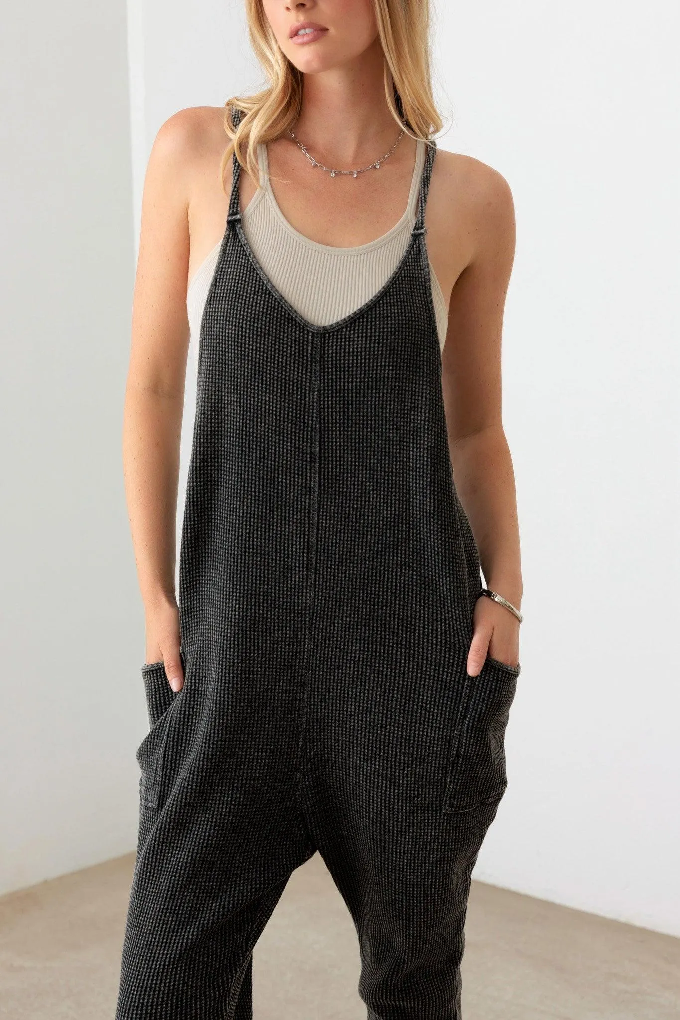 Relaxed Waffle Knit Side Pocket Jumpsuit