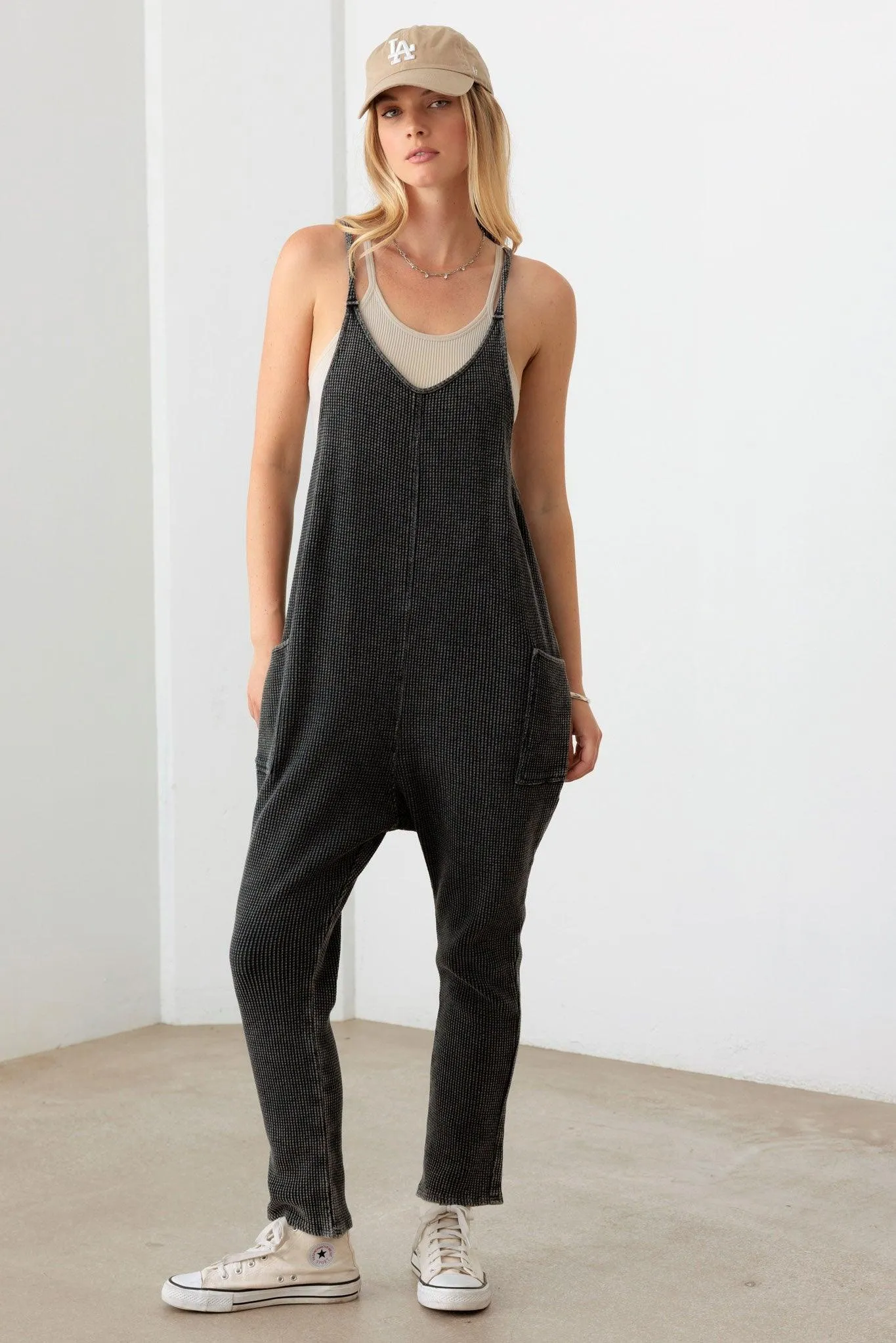 Relaxed Waffle Knit Side Pocket Jumpsuit