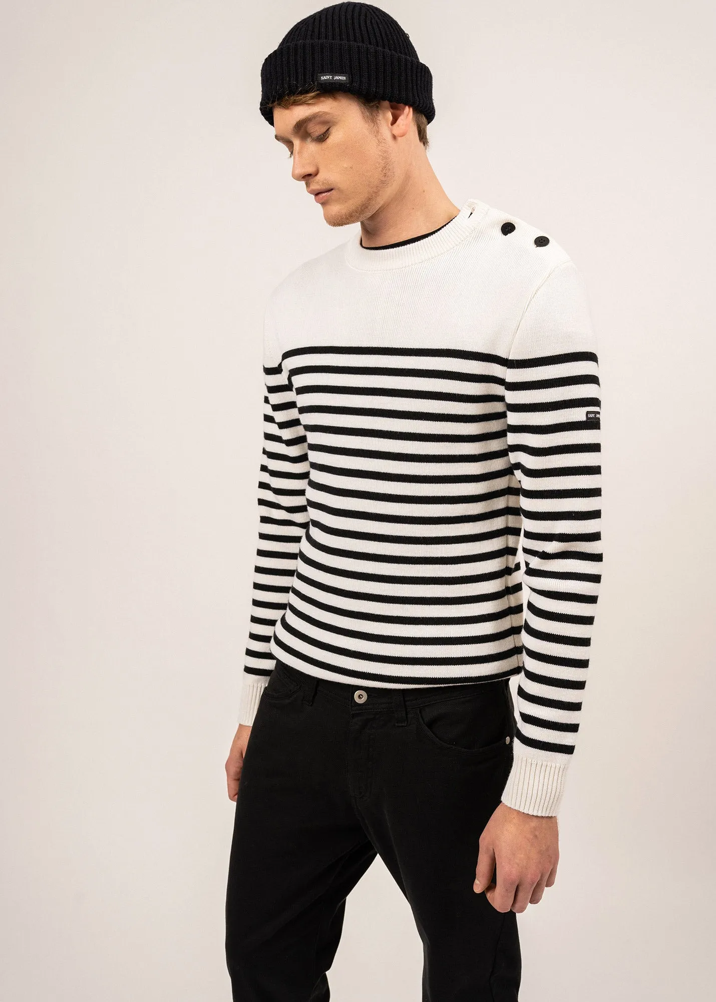 Rochefort striped sailor jumper - slim fit, in merino wool (ECUME/NOIR)