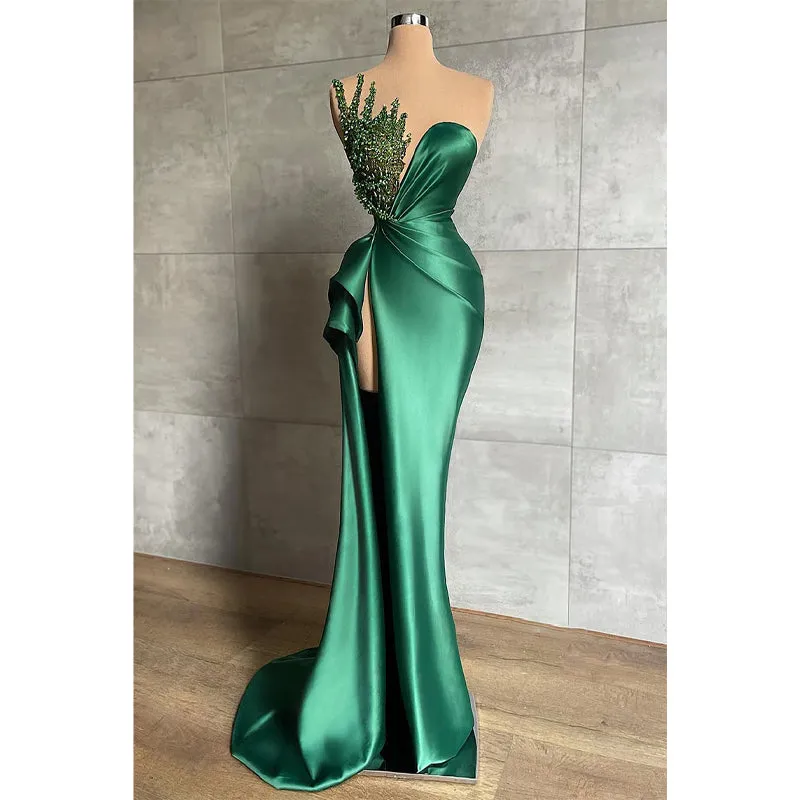 Sheath/column Evening Dress Green Lace V-neck Long Prom Dress