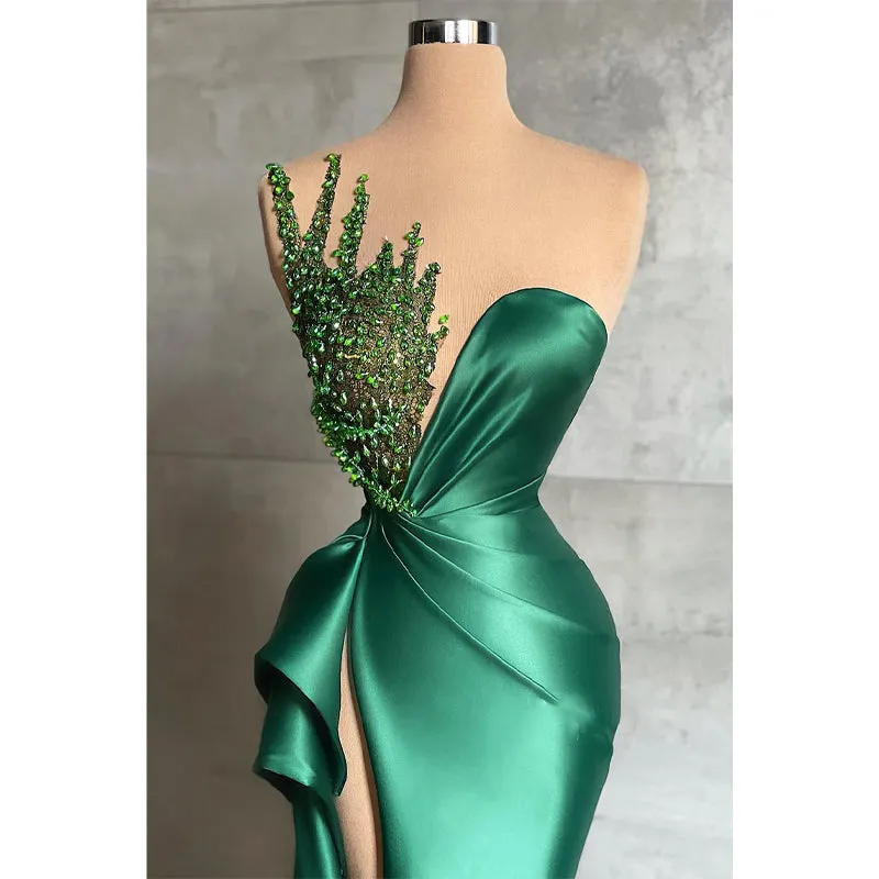 Sheath/column Evening Dress Green Lace V-neck Long Prom Dress