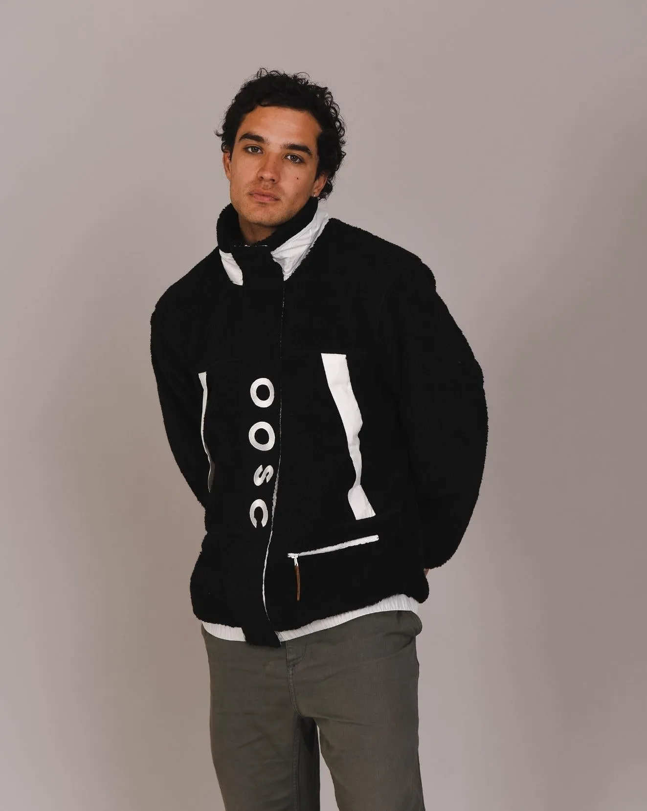 Sherpa Fleece Jacket Black / White - Men's