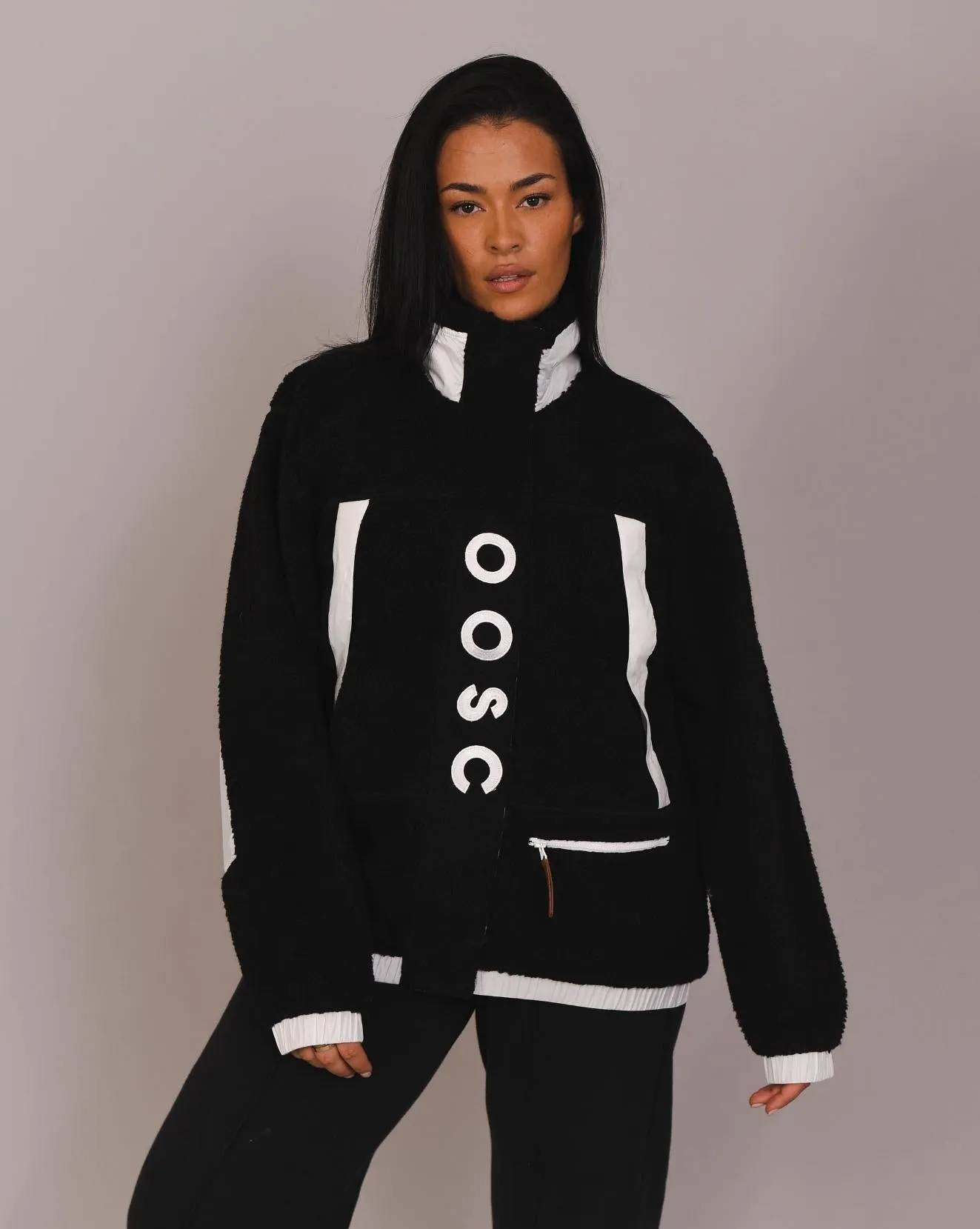 Sherpa Fleece Jacket Black / White - Women's