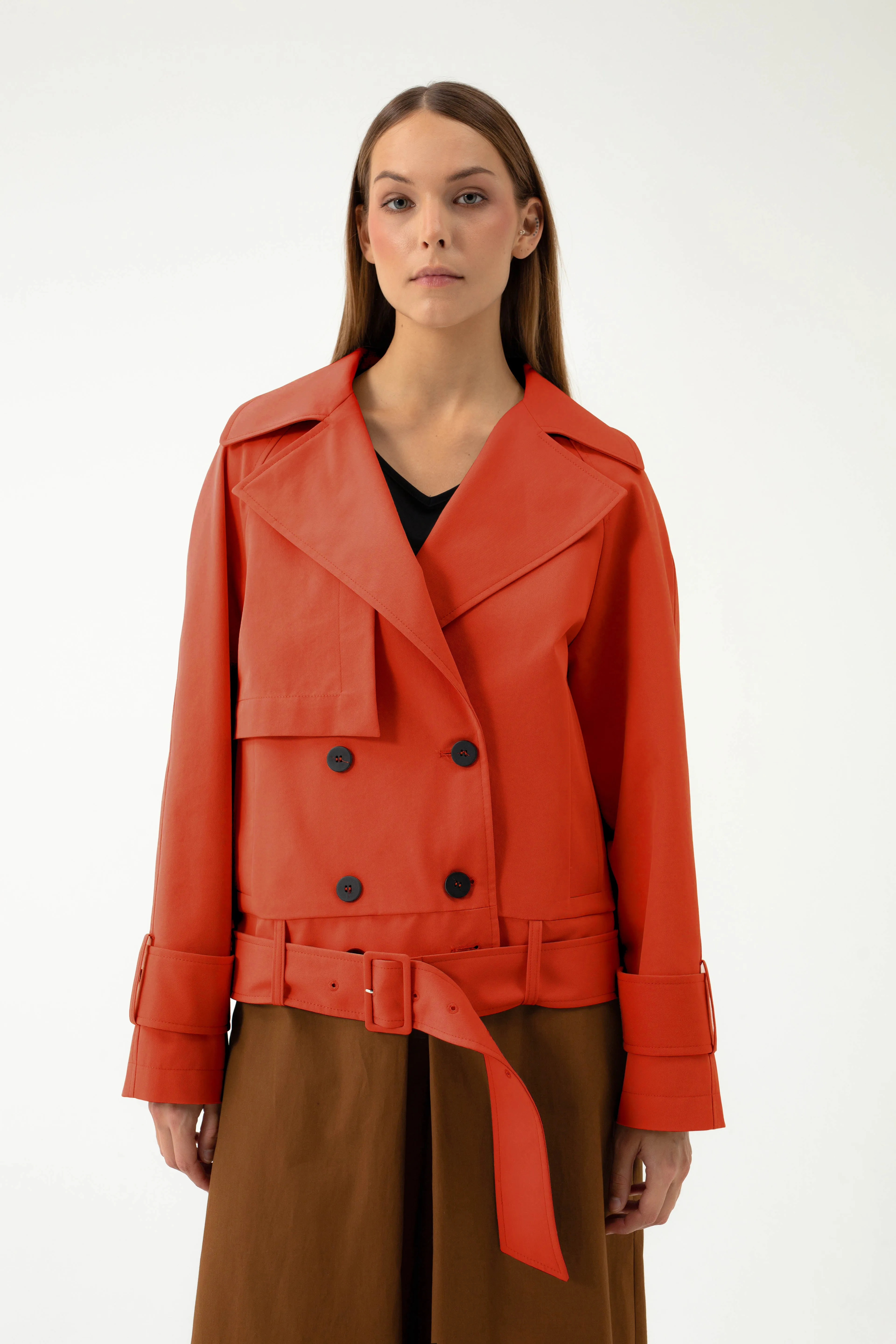 SHORT TERRACOTA SHADE TRENCH COAT